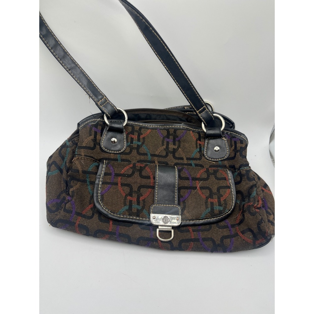 Treviso Brown Multi-Color Geometric Chain Print Shoulder Bag Satchel Purse